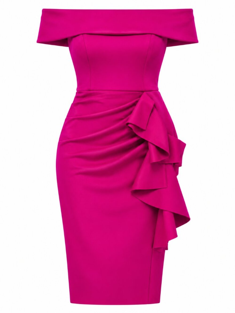 XSCAPE Orchid Pink Off Shoulder Ruffle Ruched Midi Dress 10 NWT